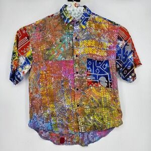 Amerique Button Up Shirt Mens Medium Multicolor Abstract Pattern Short Sleeve